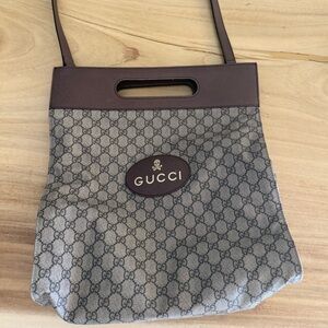 Gucci Brown GG Canvas Crossbody Bag with Dark Brown Leather Trim